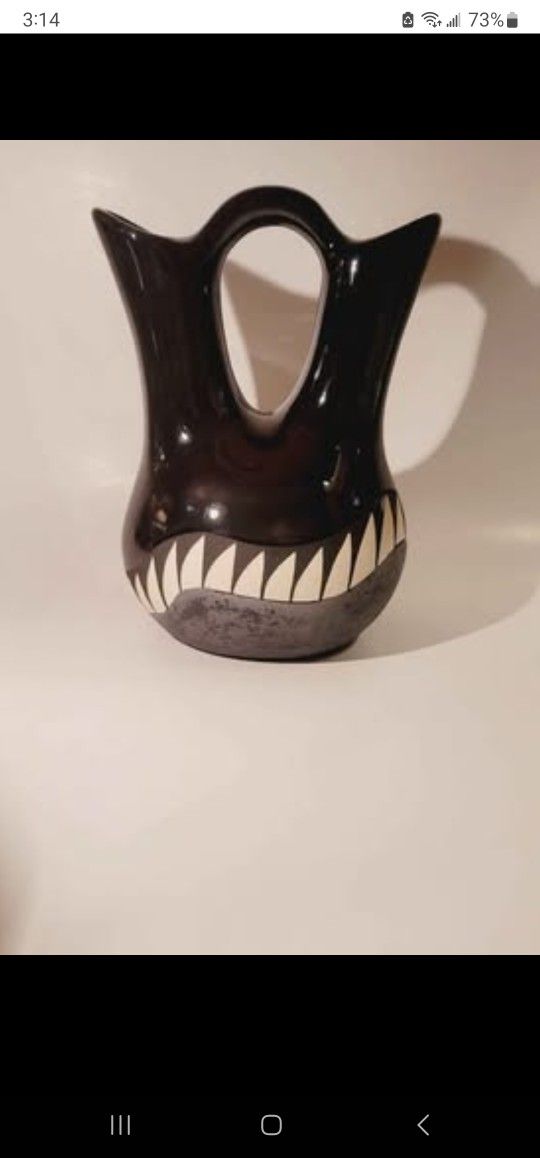 Navajo Native American Black Pottery Wedding Vase 8.25"H