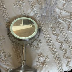 Bathroom Items (Vanity Mirror & Plastic Holder for Brushes)