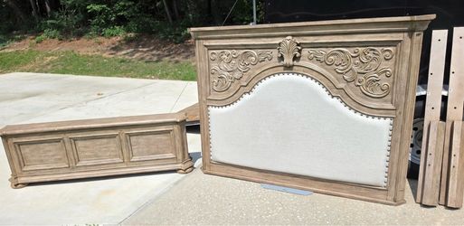 Klaussner Cardoso French Country Carved Wood Upholstered Queen Headboard & Footboard ONLY