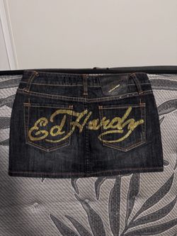 Ed Hardy Dark Wash Denim Mini Skirt