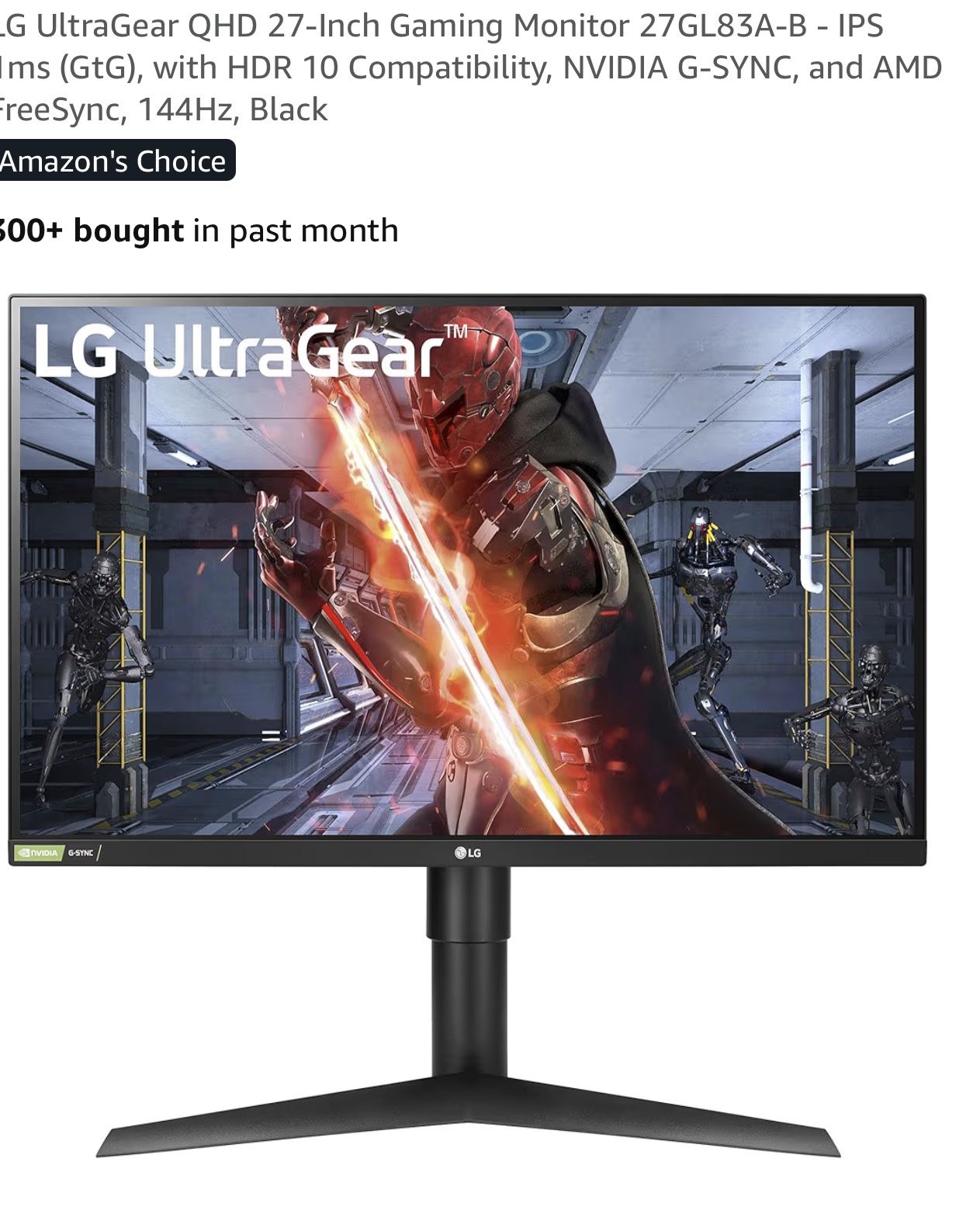 LG 27-inch Gaming Monitor 1440p 144hz