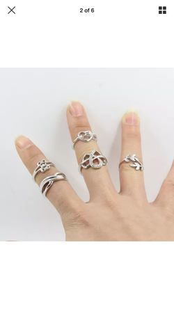 5pcs Silver Hearts Leaf Midi Rings