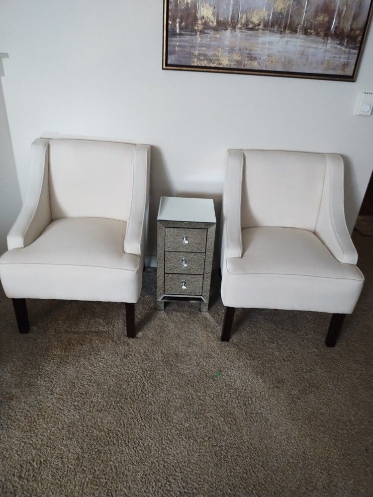 Two Modern Armchairs With A Glass Mini Console