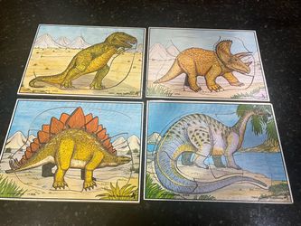 Vintage 1984 Judy/Instructo Dinosaur Wooden Puzzles - Set of 4