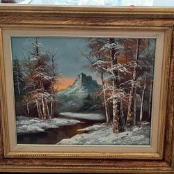 mountain lanscaped framed oil painting