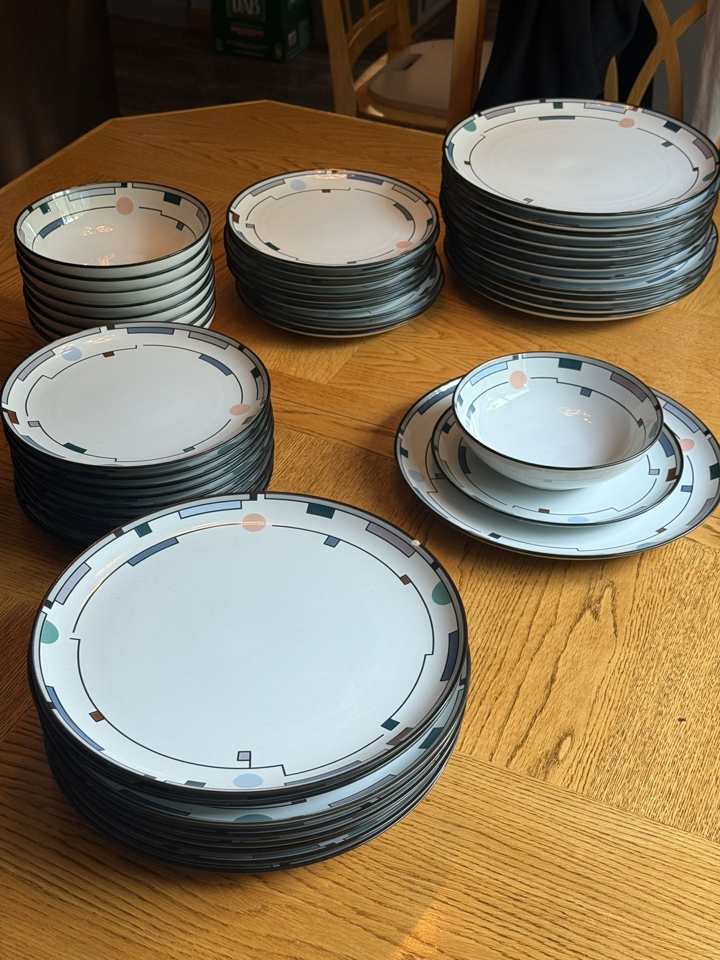 Vintage Noritake “Metronome” Stoneware China Set — Multicolor Geometric Design (1993 Japan)
