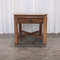 Oak One-Drawer End Table with X-Stretcher Base