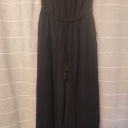 Black Strapless Pant Suit With Pockets