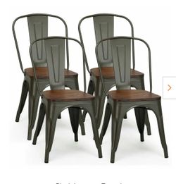 Gun Metal Dining Side Chair Wood Seat Stackable Bistro Cafe (Set of 4)