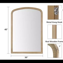 Wood Arched Mirror for Bathroom, 30" x 40" Farmhouse Rustic Arched Wall Mirror Wood Framed for Home 