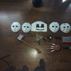 Halloween Costume And Masks Plus Fake Weapons ( Read Description) 