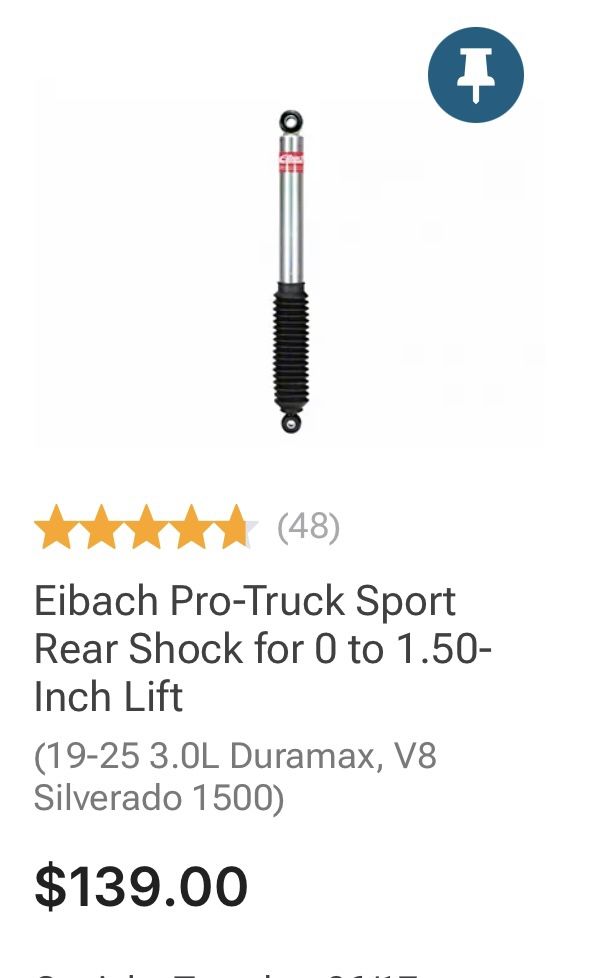 Rear Shock for 2019-2025 Chevy Silverado 1500