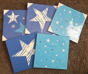 Blue Star Canvas Wall Art Set of 5