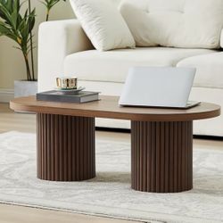 Brown Oval Coffee Table – Mid-Century Modern (NEW)