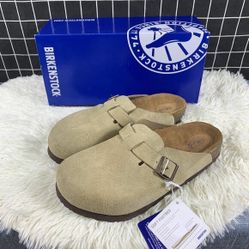 Birkenstock Boston Clog Suede Sandal Taupe