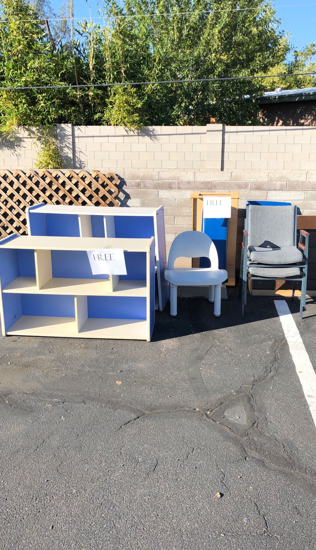 FREE Misc. chairs, kids bookshelves, bench