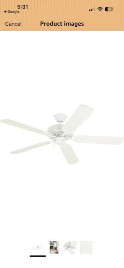 Westinghouse (contact info removed) Downrod Mount, 5 White Blades Ceiling fan, White 52 Inch