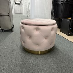 Pink Tufted Storage Stool