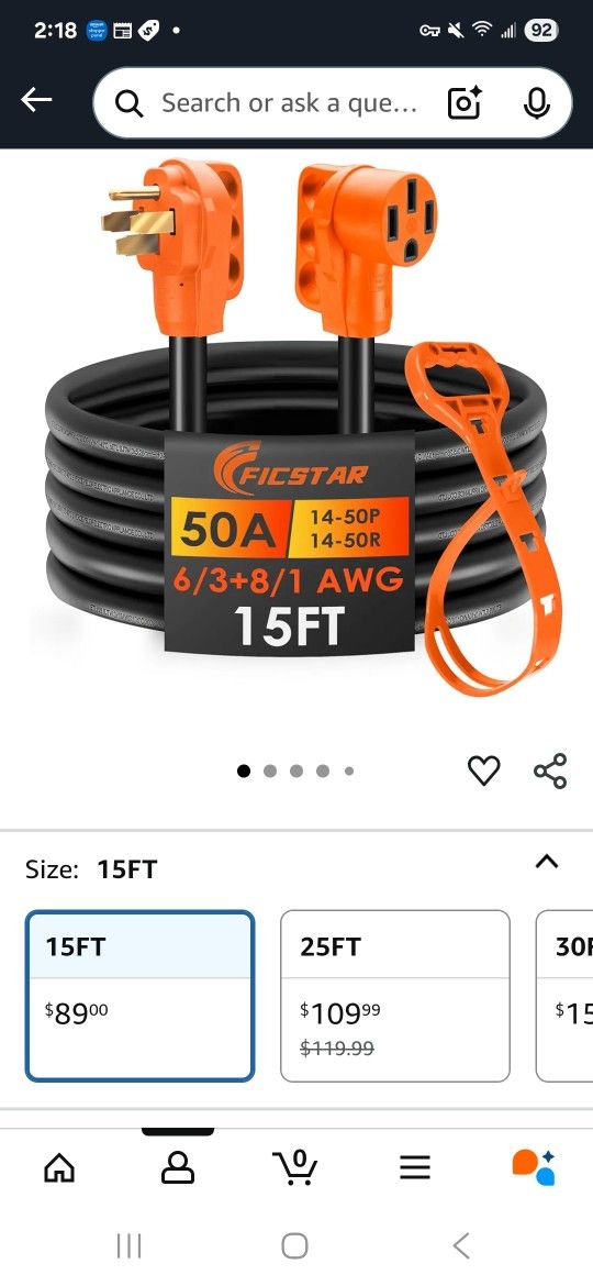 Heavy Duty 15ft. 50 Amp Camper Cord
