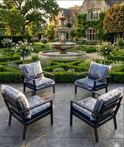Four piece aluminum patio chairs cushions high quality deep seating cushions oversized aluminum patio chairs patio furniture 🆕🚛🚛🚎
