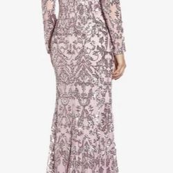 Adrianna Papell Strech Sequin Gown In Smoky Rose Size 6 *NEW*