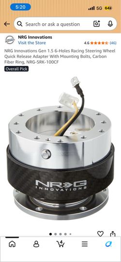 NRG Innovations Gen 1.5 6-Holes Racing Steering Wheel Quick Release Adapter With Mounting Bolts, Carbon Fiber Ring, NRG-SRK-100CF