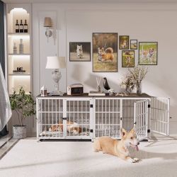 Heavy Duty Dog Crate Furniture: 36inch Large Dog Cage Kennel End Table with Three Doors and Removable Tray - Decorative Wooden Metal Wire Cage House I