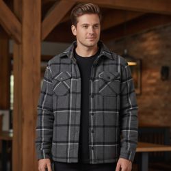 Jachs New York Men's Gray Plaid Wool Blend Sherpa Lined Jacket Large