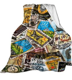 R. Prince Stamps Printed Fleece Throw Blanket NEW
