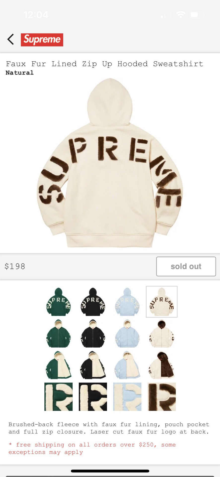 Supreme Faux Fur Lined Zip Up Hoodie NEW Black & white One for
