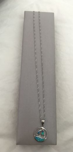 NEW BLUE TURQUOISE TOPAZ SILVER CHAIN NECKLACE