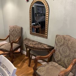 vintage chairs mirror table