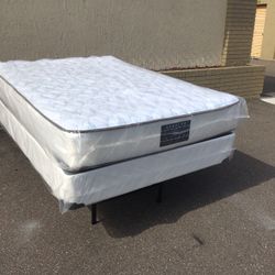 Brand New Regular Full Size Plush Mattress And Box Spring In Plastics 