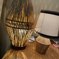 Matching Braided Wicker Lamps