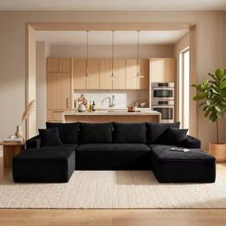 Oversized U-Shaped Modular Sectional Sofa, Boneless Cloud Couch with Deep Seats & Pillows, Black