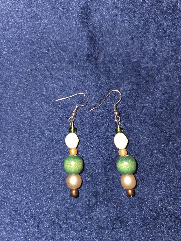 Handmade Earrings Green With Neutral Colors