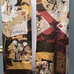 Vintage Japanese 100% Silk Hand Painted Double Layer Tassel Scarf.