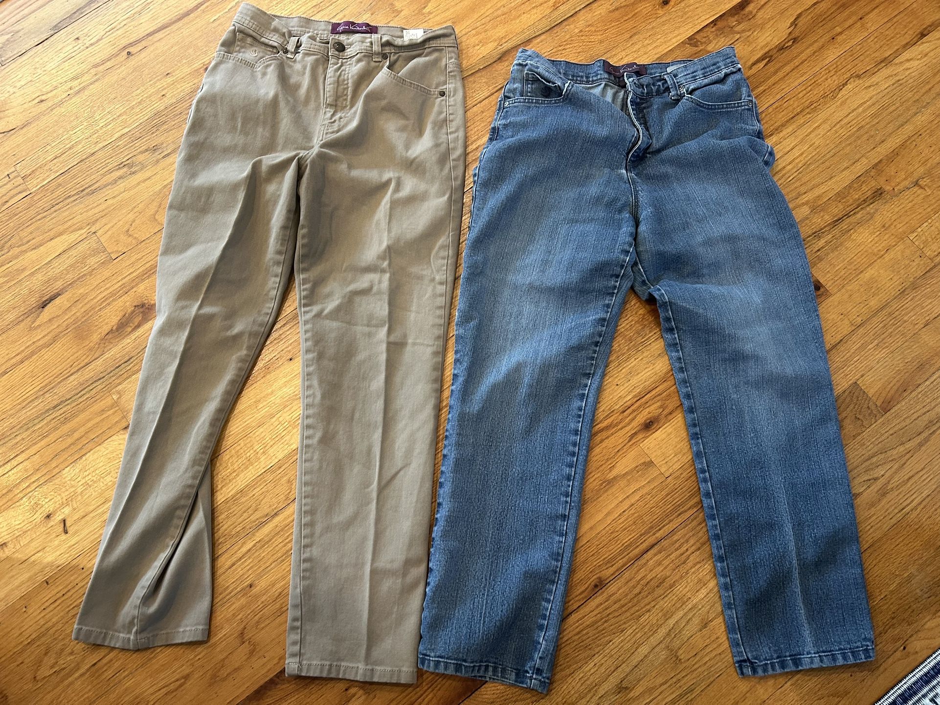 Size 10 bundle of blue and khaki straight leg jeans by Gloria Vanderbilt