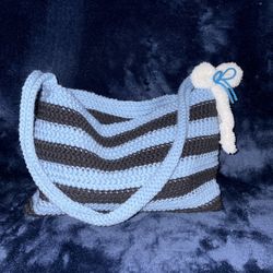 Handmade crocheted purse black and blue