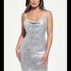 Sequin Cowl Neck Sculpting Mini Dress