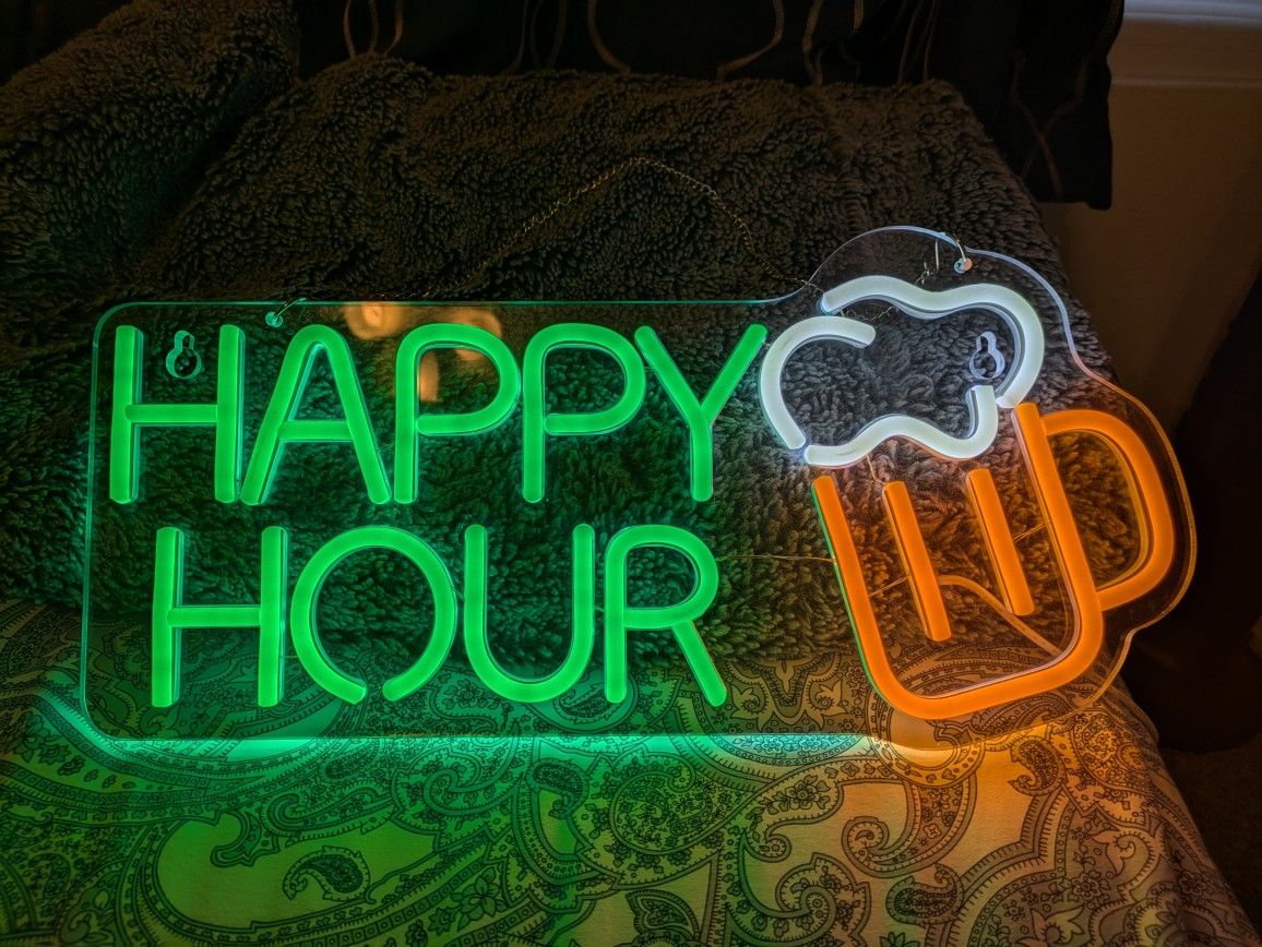 Happy Hour Beer Neon Sign 17 x 8 inches