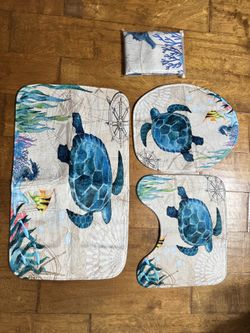 Sea Turtle Shower Curtain Set for Bathroom, Ocean Bathroom Sets with Shower Curtain and Rugs Polyester Fabric Waterproof Curtains with Hooks 71" x 71"