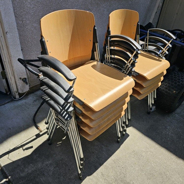 Set of 9 Wooden Seat Metal Legged Chairs for Office Home Event Spaces