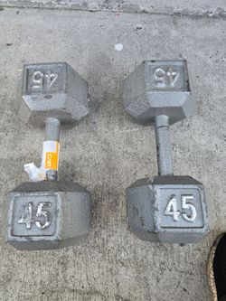 2-45 Lbs Cap  Cast Iron gray dumbbells pair