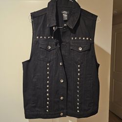 Large Black Denim Studded Vest 