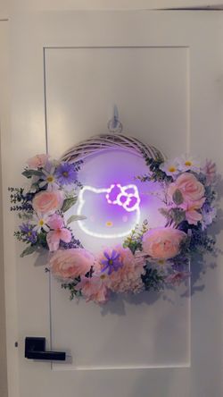Hello Kitty Wreath w/ Neon Light Sign