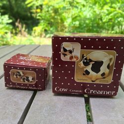 Set of Cow Creamer and Cow Salt and Pepper Shakers 