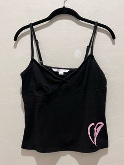 Victoria's Secret Women's Size M Black Cami Tank Top Pink Heart Logo Adjustable