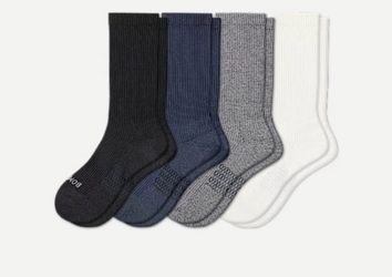 Bombas Men's Modern Rib Calf Sock 4-Pack, Soft White Black Mix, Size L (9.5-13), NEW