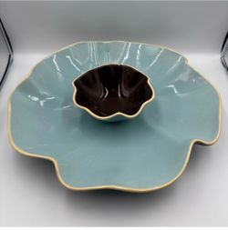Southern Living at Home Catalina Scalloped Chip & Dip Bowl Set Turquoise & Brown